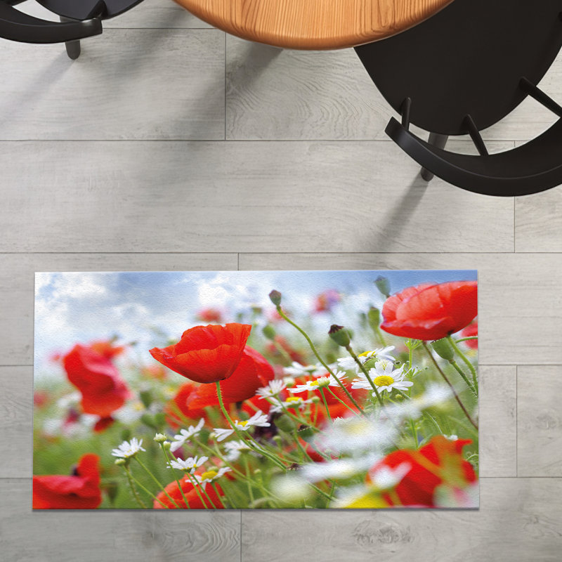 Floral Medallion Print Non-Woven Thin Rug in Bold Red and Neutral Tones Versatile for Any Room Decor and Easy to Clean