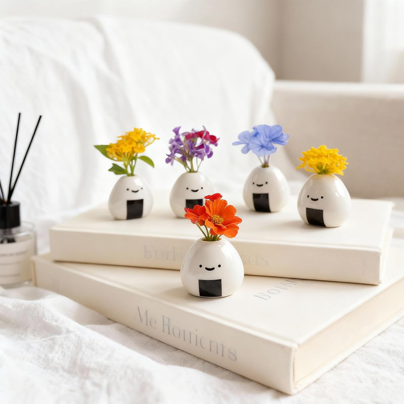 Mini vase à fleurs 5 pièces, boule de riz en céramique fabriquée à la main