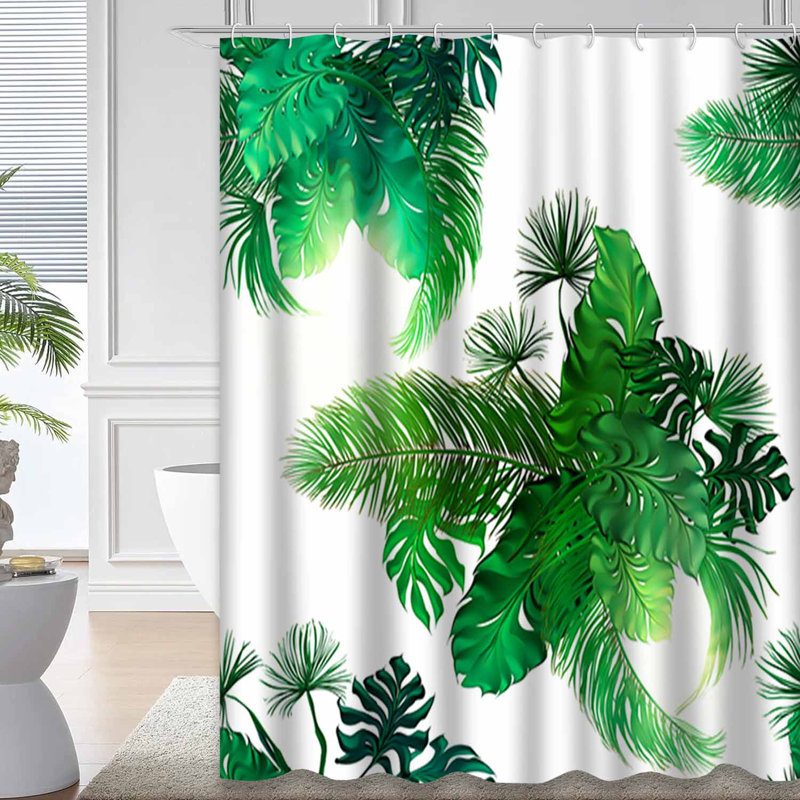 Rideau de douche à motif de feuilles de palmier tropical avec 12 crochets, L 72 po x l 84 po