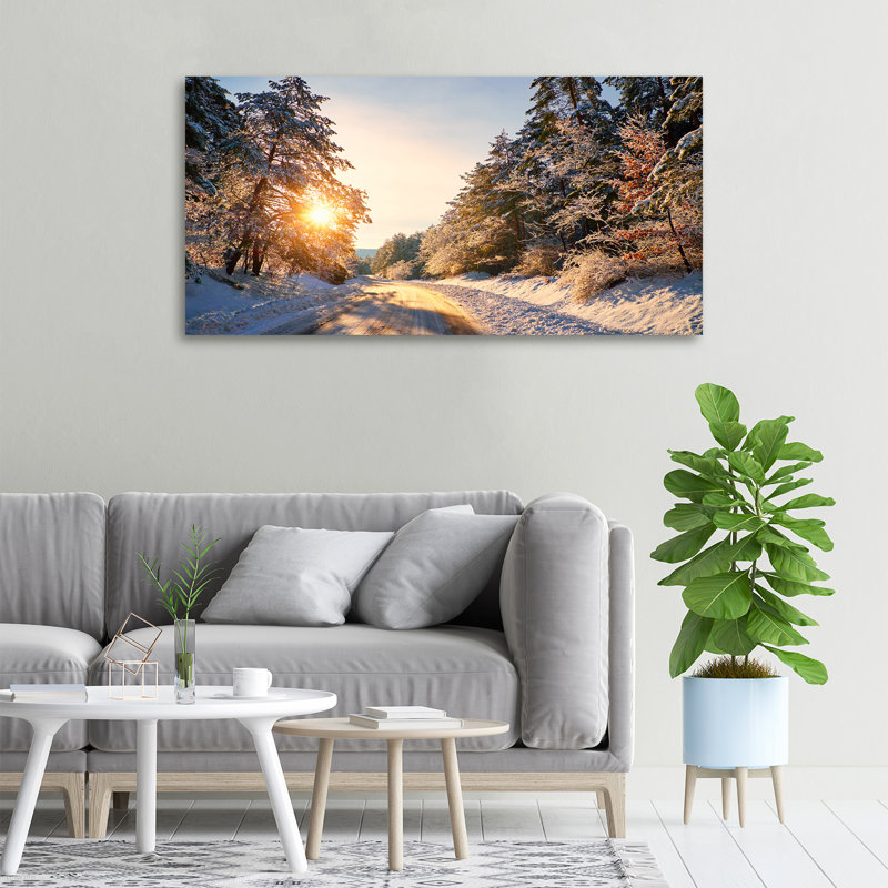 Road In The Winter Forest - Wrapped Canvas Print