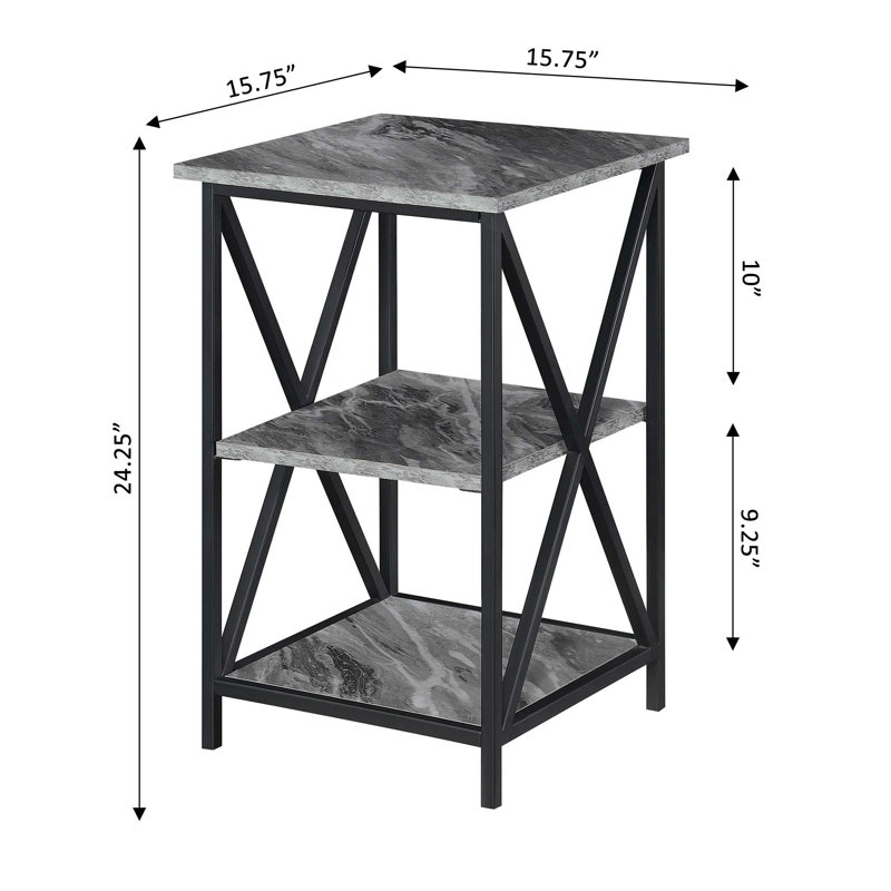 Table de bout avec rangement Ariyana, Imitation marbre gris / noir
