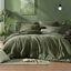 Ensemble d'édredon pour grand lit - Ensemble 7 pièces de literie pour grand lit vert olive teint dans un sac avec édredon, draps, taies d'oreiller et taies décoratives, ensembles d'édredons réversibles