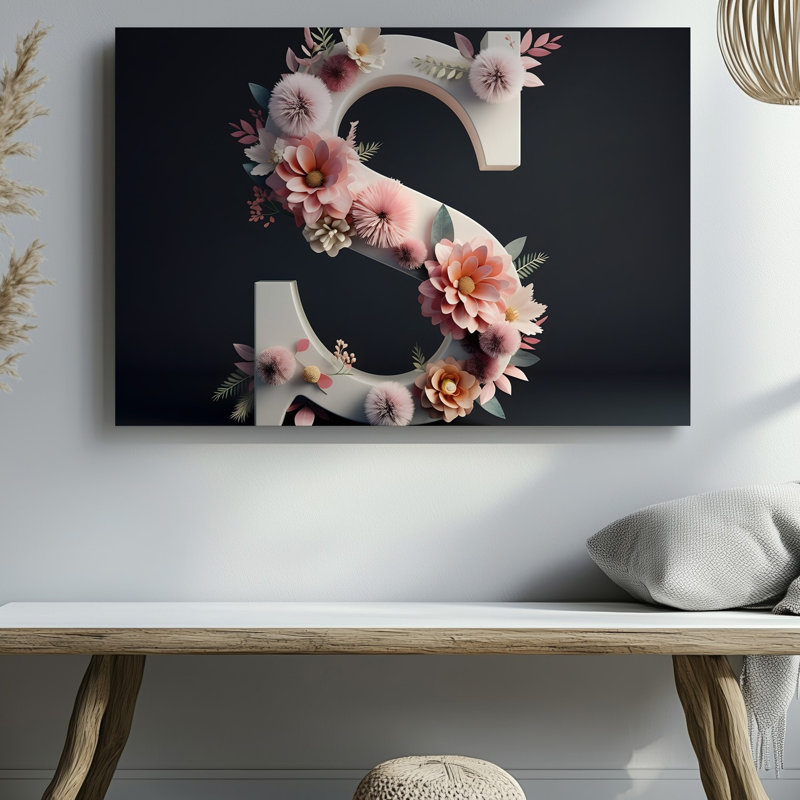 Toile, une grande lettre tridimensionnelle «S» est élégamment ornée d'un art mural, H 30 po x l 40 po