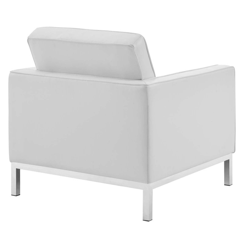 Ensemble de canapé et fauteuil capitonné Loft, Simili cuir blanc