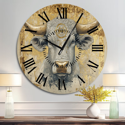 Gilded Taurus - Celestial Silent Round Metal Wall Clock