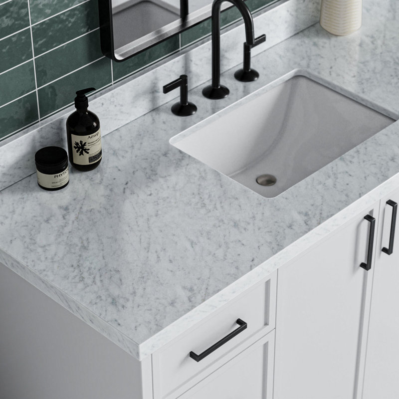 ARIEL Kelly 55 Single Sink Bathroom Vanity with Italian Carrara Marble Top, White, 55"