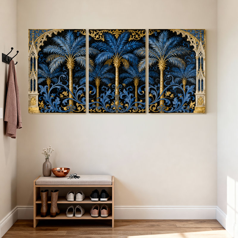 Plantes et fleurs, palmiers ornés, ensemble de 3 impressions sur toile, H 24 po x l 16 po