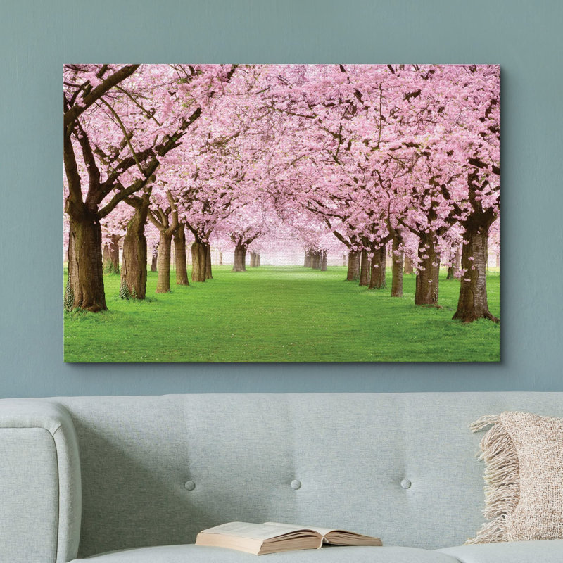 Art sur toile, chemin de fleur de cerisier en fleurs, Toile tendue, H 12 po x l 18 po