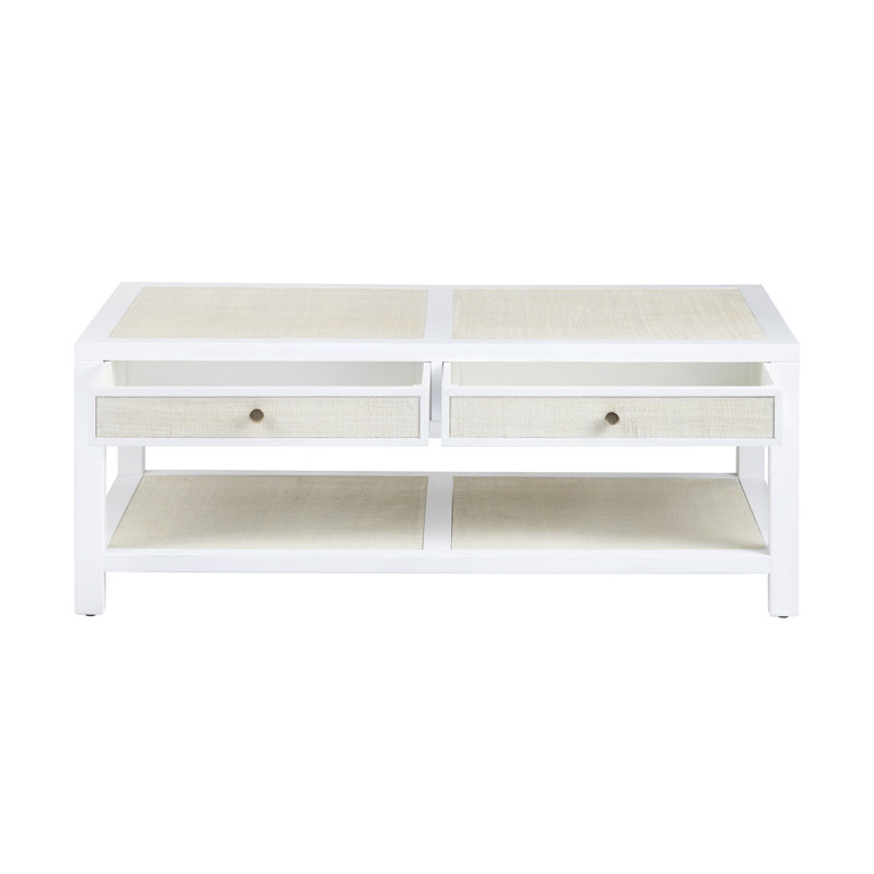 Mordcha Rectangular 2 Drawer Solid Wood and Raffia Coffee Cocktail Table