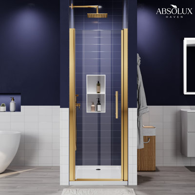 26-27.5 In.W X 68 In.H Semi-Frameless Small Pivot Shower Door With 6Mm Tempered Glass, No-Top-Rail Design