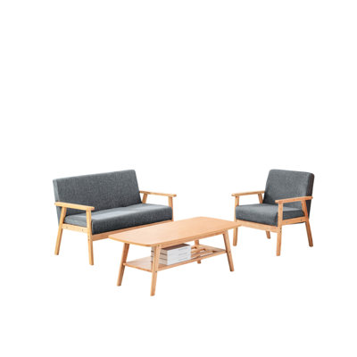 Mobilier de salon: table basse, chaise, bois massif, lin gris