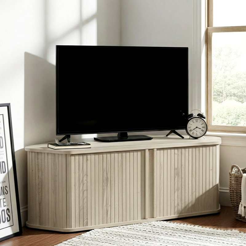 Aurel Buchheit Modern 43.3“ Fluted Corner TV Stand With Sliding Door, Beige