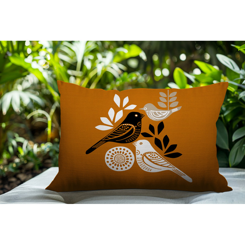 Oreiller rectangulaire réversible intérieur / extérieur Emy Bird, Orange, Rectangle H 18 po x l 25 po