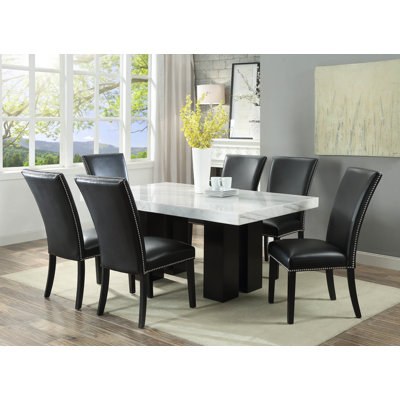 Anxhela 6 - Person Marble Top Trestle Dining Set