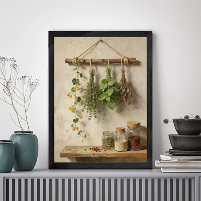 Reproduction d'art encadré noir avec couleurs rétro dans la cuisine