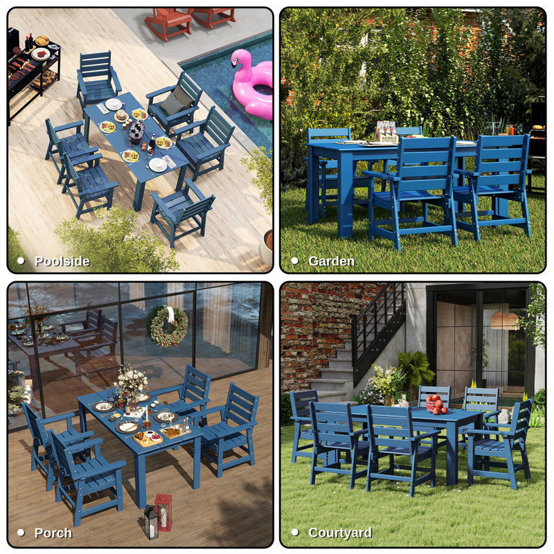 Ensemble de salle à manger 5 pièces en PEHD pour patio, Bleu