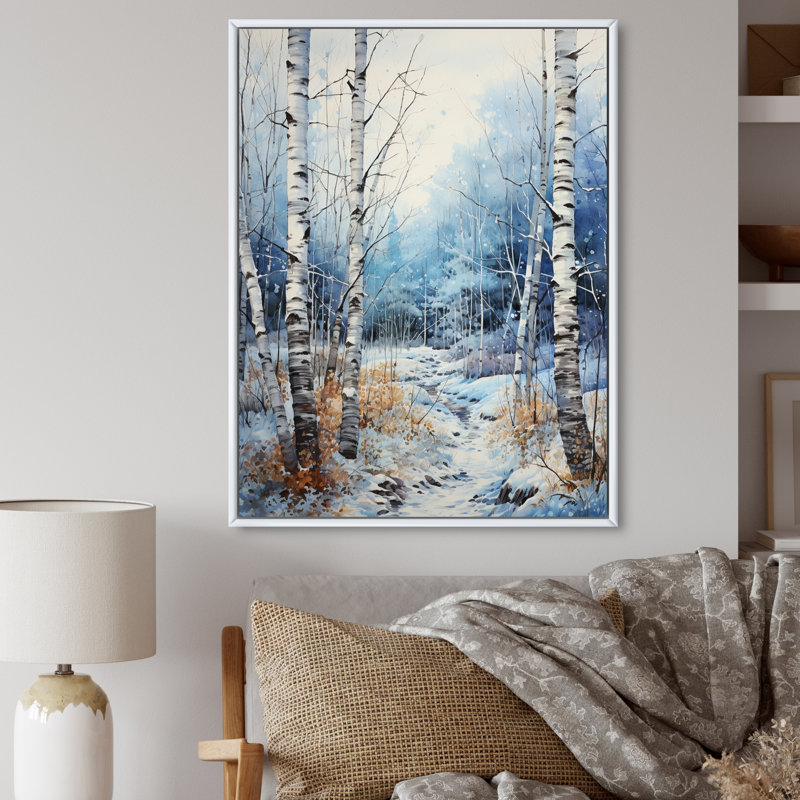 Virgus Birch Woods Winter Moonrise III, H 20 po x l 12 po x P 1 po, Cadre flottant blanc