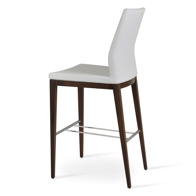Tabouret de bar 29 po Pasha, Noyer, Cuirette - Blanc