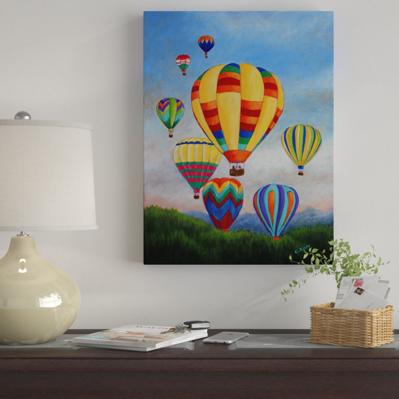 « aube ballons », reproduction de peinture à l’acrylique sur toile tendue, H 32 po x l 24 po x P 2 po