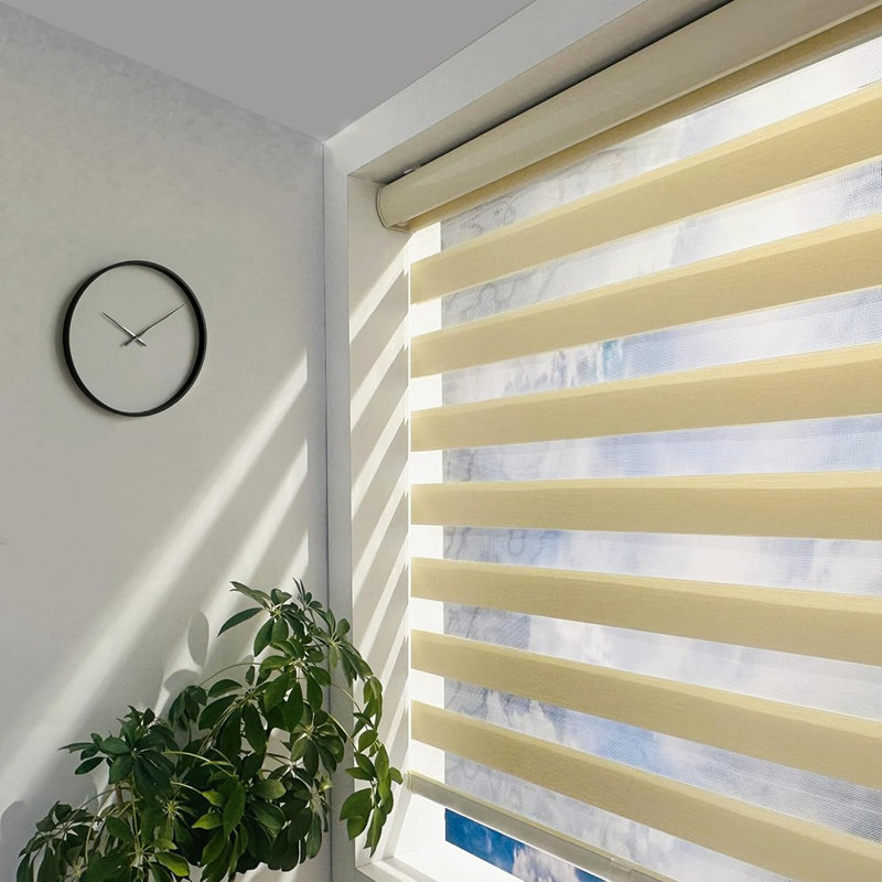 Zebra sans fil - stores à double couche filtrant la lumière pour l'intimité, couleur crème, habillages de fenêtre réglables