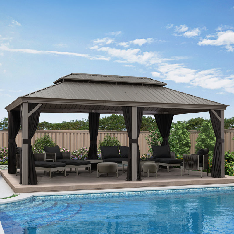 PURPLE LEAF 12' X 20' Patio Hardtop Gazebo Aluminum Outdoor Gazebo with Double Galvanized Steel Roof for Deck Backyard All Weather Outdoor Pavilion Curtain and Netting Included, Light Grey