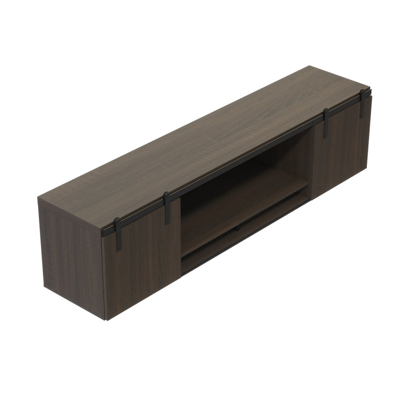 Mirella Wall-Mounted Hutch with Sliding Wood Doors, Stone Gray, 18" H x 72" W x 15" D