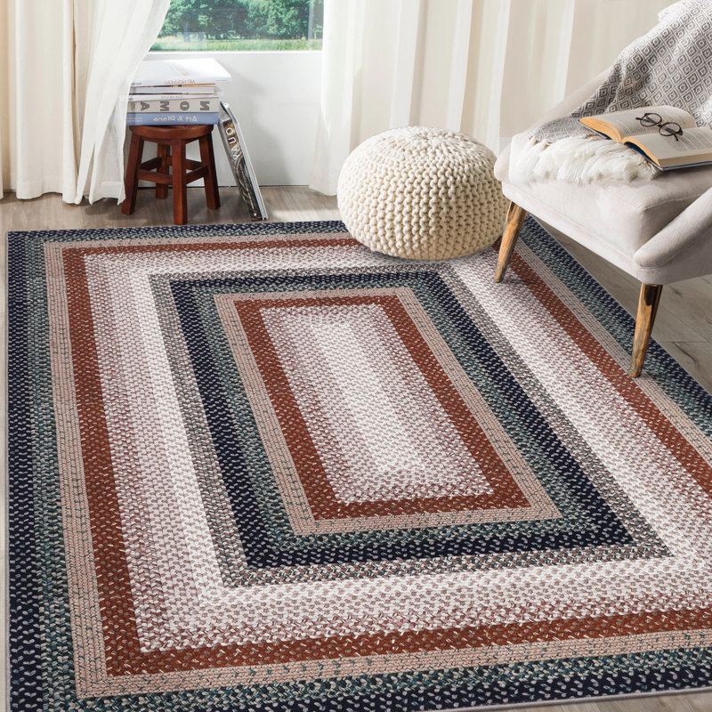 Tapis à motif géométrique pour chambre à coucher, salle à manger et salon, Marine, Rectangle 5' x 7'
