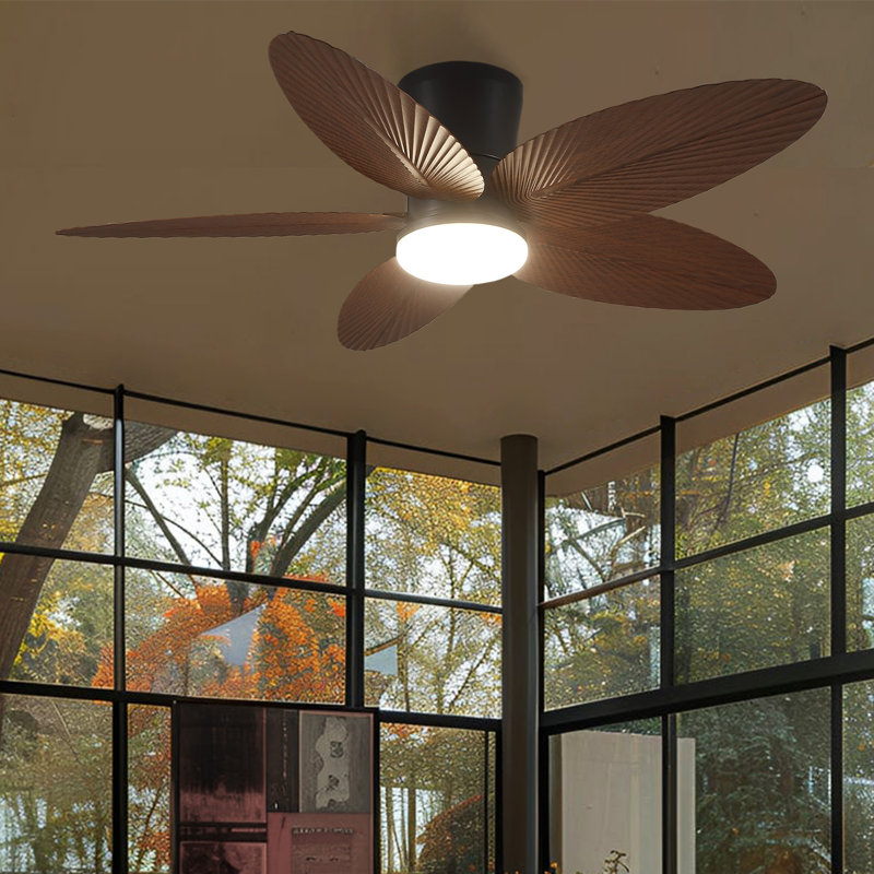 Ventilateur de plafond encastré tropical 42 po à 5 pales avec lumière et télécommande / application, Brun