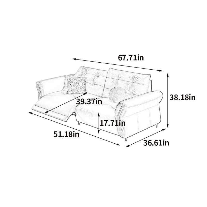 Canapé électrique haut de gamme tendance, H 38,18 po x l 67,71 po x P 36,61 po, 2