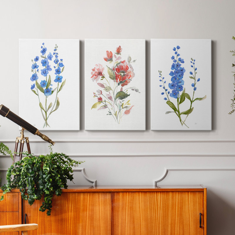 Petite Botanical I - Ensemble de 3 reproductions d'art sur toile tendue, H 27 po x l 54 po x P 1 po