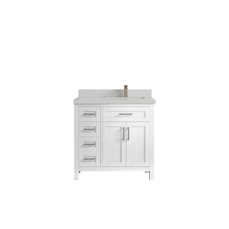 Meuble-lavabo simple l 36 po x P 22 po x H 36 po, Blanc, Quartz de Carrare