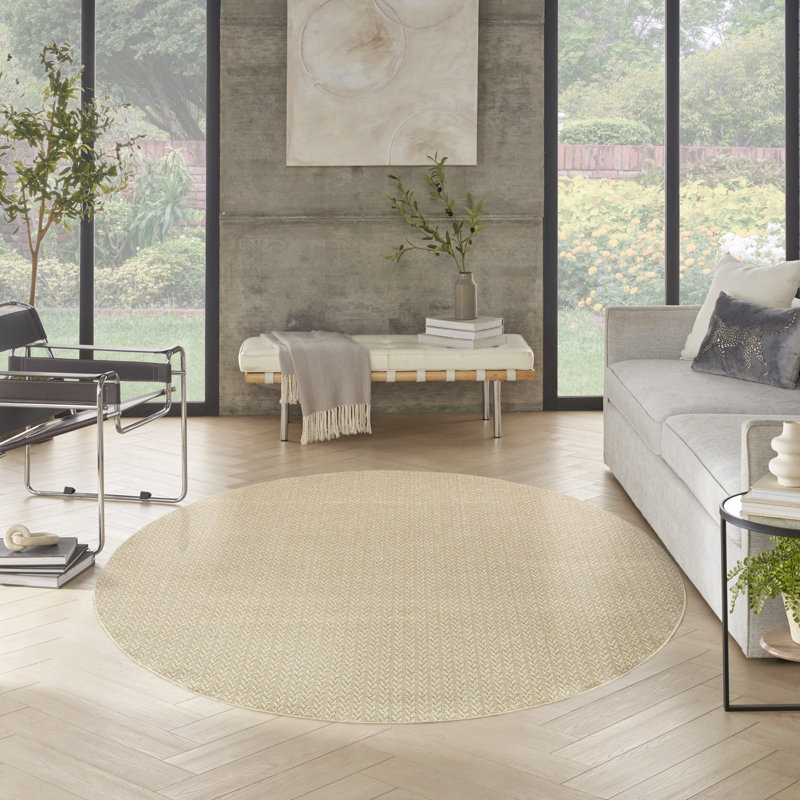Cantara Chevron Indoor/Outdoor Area Rug, Round 8', Ivory/Cream