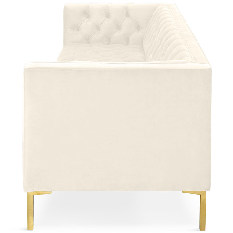 Canapé à accoudoirs carrés en velours 82,5 po Dunkelberger, Crème