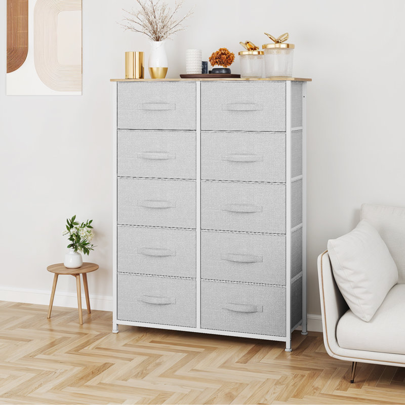 85.6 cm W Chest of 10 Drawers, Light Grey