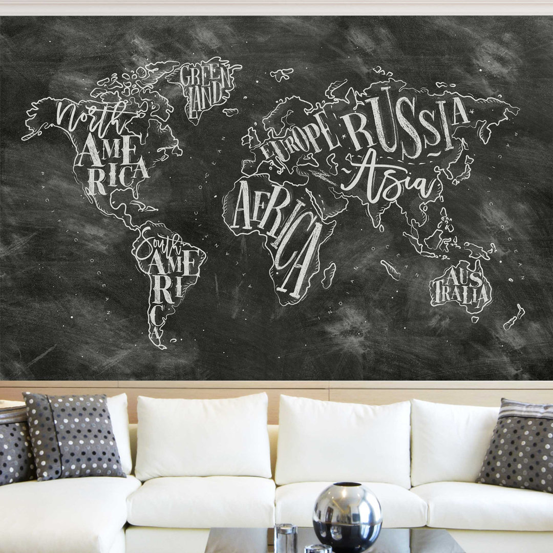 Chalk World Map 1.92m x 1.92m Textured Matte Peel & Stick Wall Mural