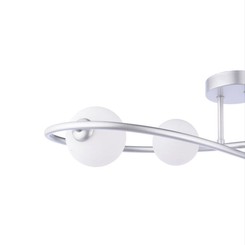 Glass Semi Flush Mount, Silver, Frosted Glass, White