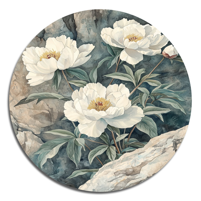 Kardel - pivoines, art mural rond en métal, H 29 po x l 29 po