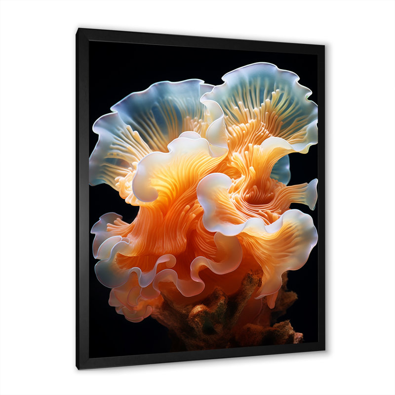 Anémone colorée, récif II - plage et océan, impressions sur toile, Cadre simple noir, H 32 po x l 24 po