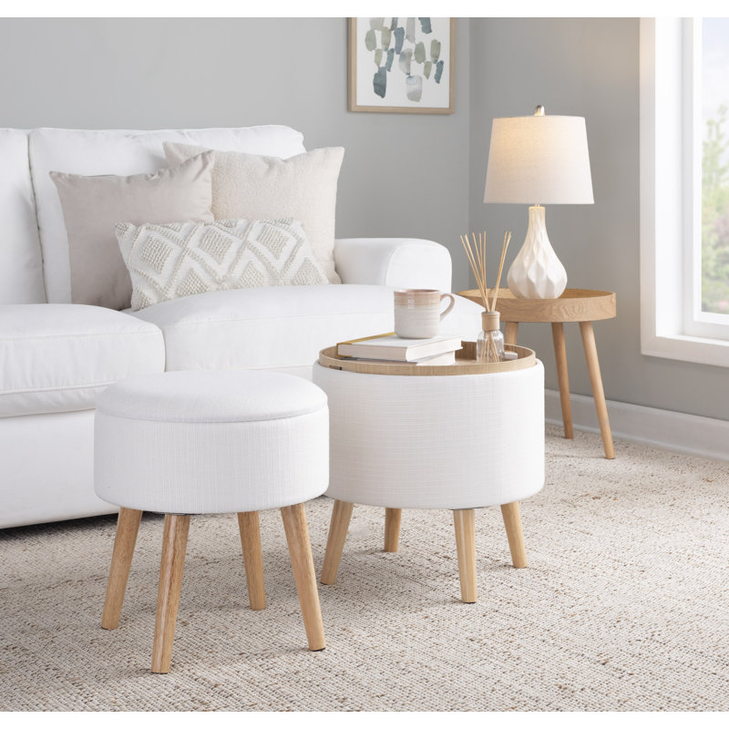 Alvena Tray Top Storage Ottoman & Stool, Cream Fabric