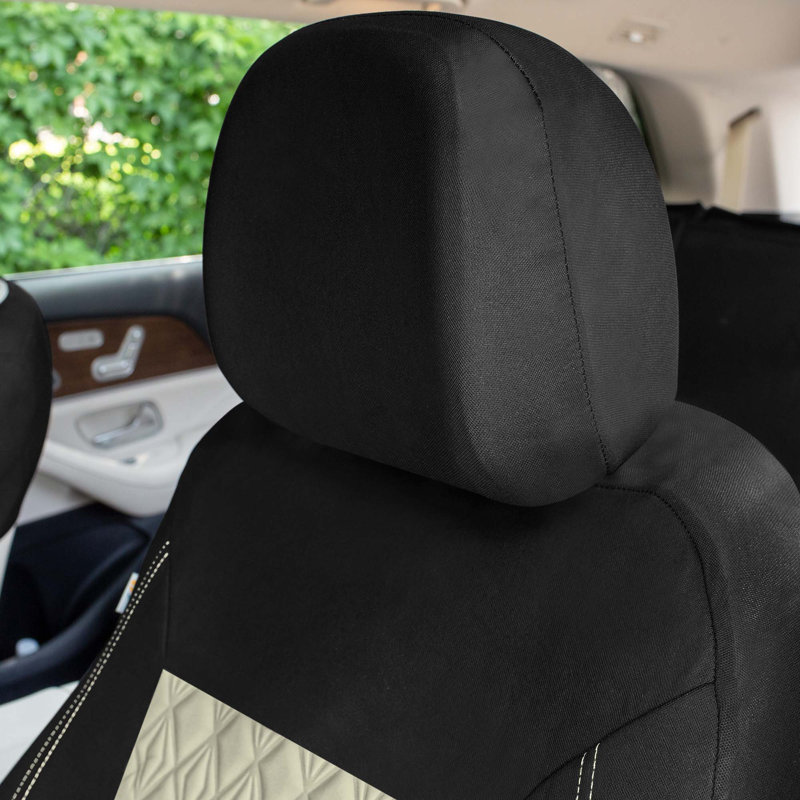 Diamond Stitched Flat Cloth Car Seat Covers Full Set, Beige