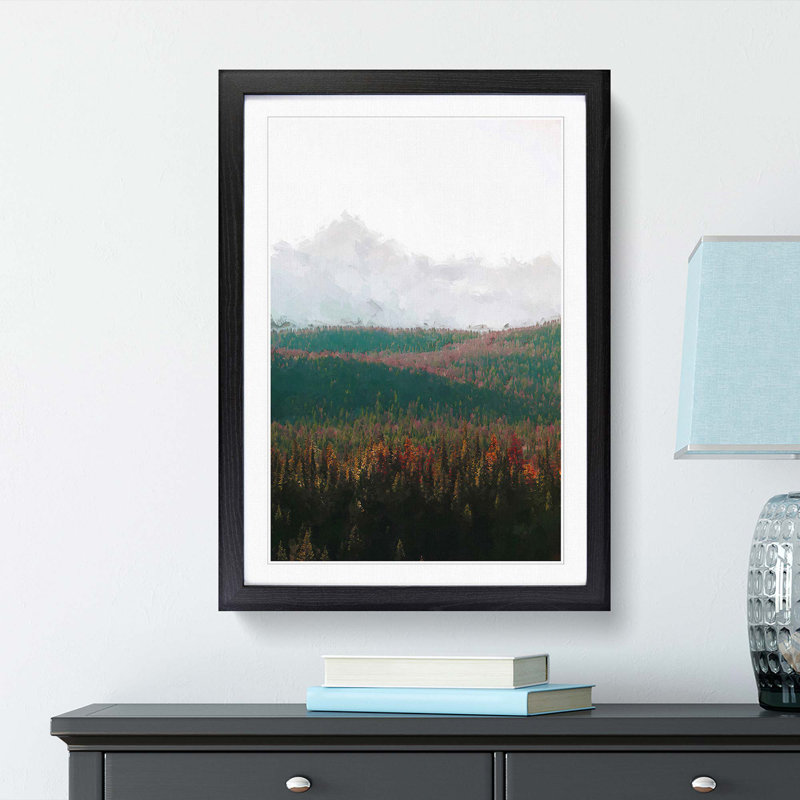 Fir Tree Forest Abstract Art - Picture Frame Graphic Art Print, 87cm H x 62cm W x 2cm D, Black Framed