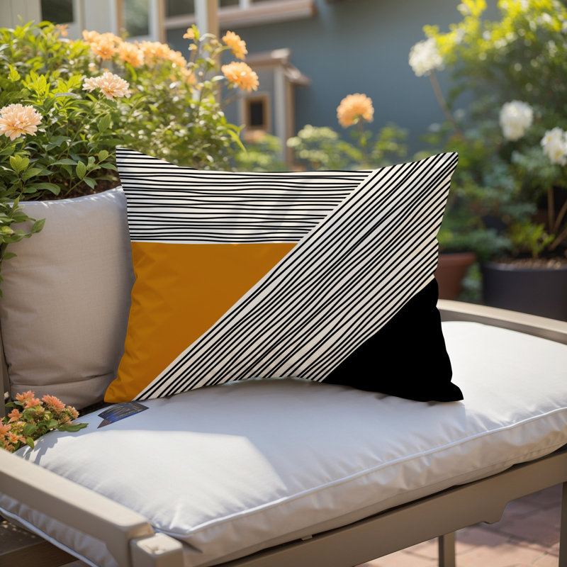 Cassie Abstract Outdoor Reversible Throw Pillow, 14" H x 20" W, Orange/Cream/Black