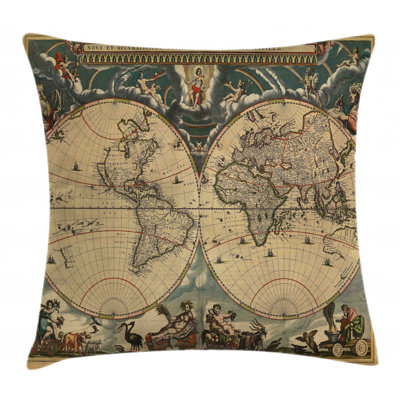 Dated Old Map of World Indoor/Outdoor 28" Throw Pillow Cover