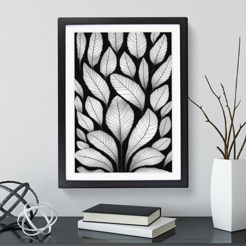 Monochrome Leaves No.2 - Framed Print, Black, 64cm H x 46cm W x 2cm D