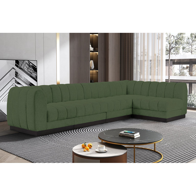 Canapé modulaire rembourré 5 pièces Quinn, Tissu chenille vert