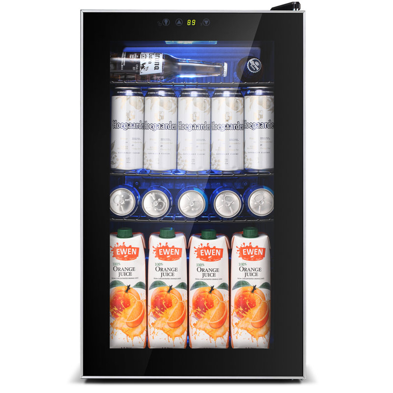 18.15'' 95 Can Single Zone Beverage Refrigerator Cooler Freestanding/built-in Mini Fridge Glass Door For Soda Beer Wine, 32-61℉, Quiet Compressor, Removable Shelves For Home, Office Or Bar