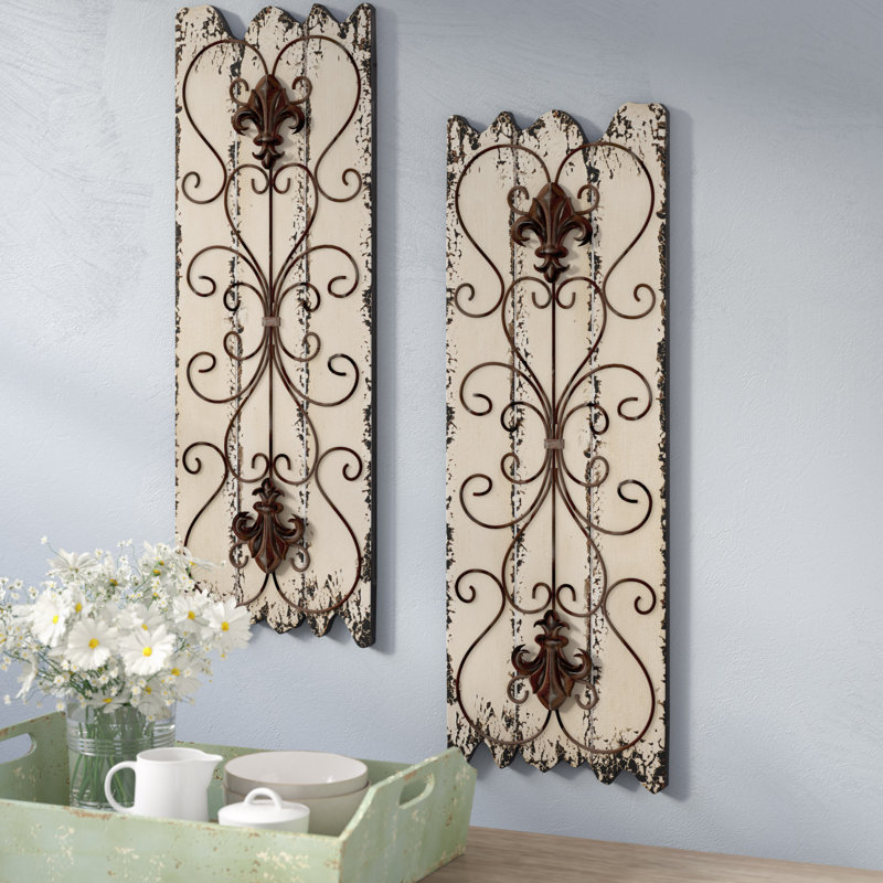 Wooden Arabesque Scroll White Wall Decor Set