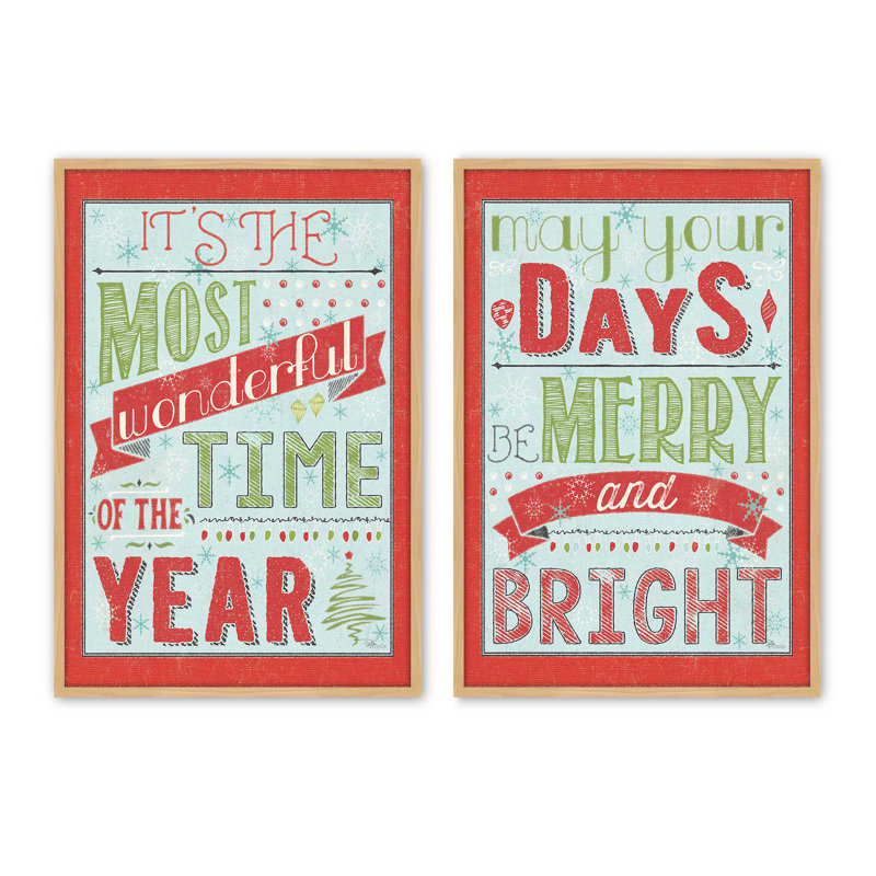 Frosted Merry Wishes, ensemble de 2 reproductions d'art, 14 po x 11 po, Érable américain