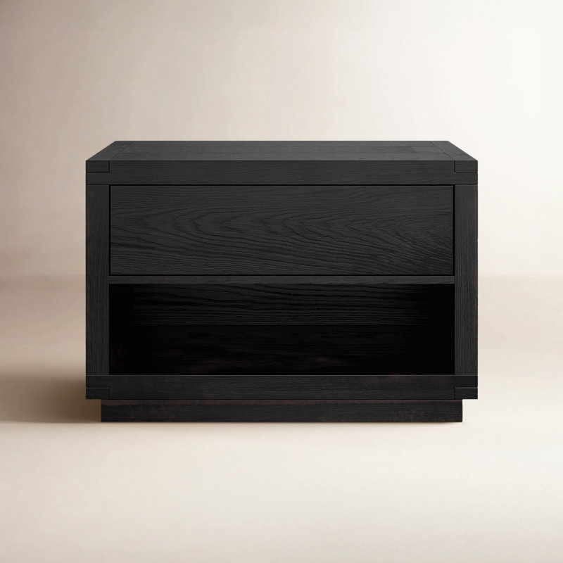 WARBY 1 - Drawer Solid Wood Nightstand, Black