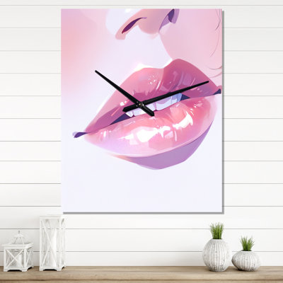 Horloge murale rose surdimensionnée rose Pout Lips I